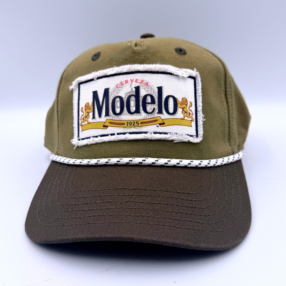 Modelo Hat OSFM Olive‎ Green Brown Rope Snapback Distressed Patch Beer Promo